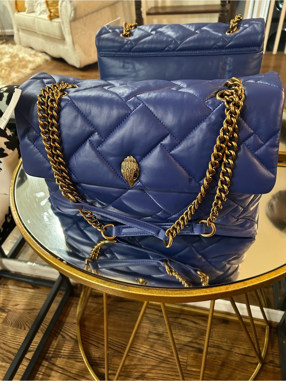 Kurt Geiger Kensington Quilted Blue Chain-Handle Shoulder Bag